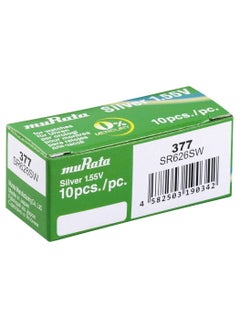 Buy 10-Pieces Murata 377 / SR626SW 1.55V Silver Oxide Watch Batteries in UAE