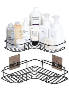 Buy 2-Piece Shower Caddy Adhesive Bathroom Corner Shelves Black in UAE