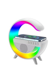 Buy Bluetooth Speaker with Wireless Charger, FM Radio, and Adjustable LED Night Light, for Bedroom, Home G500 - White in Egypt