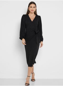 Buy Balloon Sleeve Tie Detail Dress in Saudi Arabia