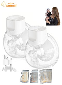 Buy 2pcs Pain-Free Design Wearable Breast Pump All-In-One With 60pcs Milk Storage Bags in Saudi Arabia