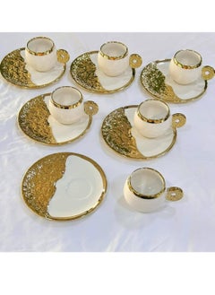 Buy Porcelain Coffee Set 6 Cups with Coaster - White in Egypt