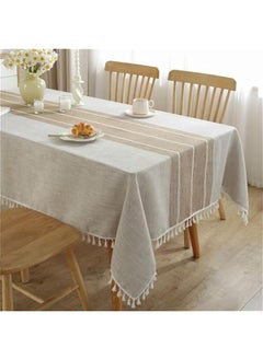 Buy Linen Tablecloth for Dining Table, 55 X 70 Inches, Khaki Color, Tassel Trim, Spill and Soil Resistant, Rectangle Cotton Linen Table Cover in Saudi Arabia