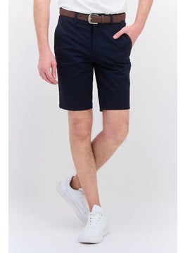 Buy Men Belted Chino Shorts, Navy in UAE