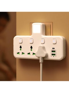 Buy Multi Plug Extension Socket Adapter, Universal Extension Power Adapter With 2 USB-A & 1 USB-C(Fast Charger Ports),Extender Wall Charge Socket 3 Way Adaptor,with Night Light,For Home,Office in Saudi Arabia