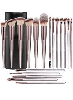 Buy Makeup Brush Set 18 Pcs Premium Synthetic Foundation Powder Concealers Eye shadows Blush Makeup Brushes Champagne Gold Cosmetic Brushes in UAE