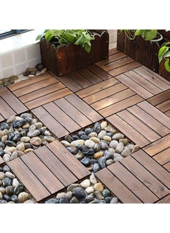 Buy Wooden Deck Tiles 10 Pack Interlocking Hardwood Floor Tiles for Indoor & Outdoor Use Waterproof Click Deck Board for Balcony Patio Garden Pathway & Poolside in UAE