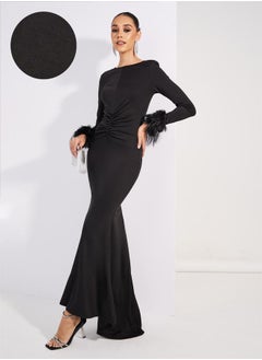 Buy Gathered Front Faux Fur Detail Maxi Dress in Saudi Arabia