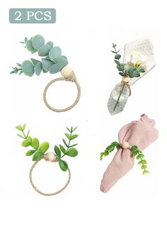 Buy 2 Pcs Napkin Rings, Eucalyptus Leaf Napkin Rings, Spring Fall Napkin Ring Holder in UAE