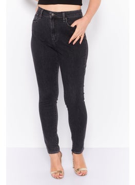 Buy Women Regular Fit Plain Stretchable Denim, Black in Saudi Arabia