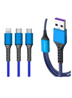 Buy 3-in-1 USB 66W Mobile phone charging cable 5A Fast charging cable 1.2M blue in Saudi Arabia