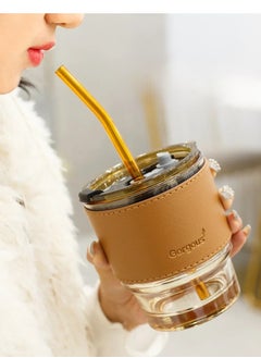 Buy Cup With Heat Resistant Leather Coffee &Tea & Milk with straw  - 400 ML in Egypt