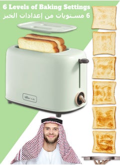 Buy 2 Slice Bread Toaster - Stainless Steel Toaster with Removable Crumb Tray and Dust Lid - Wide Slot Toaster with 6 Browning Levels - Bread Baking Machine - 650W in UAE