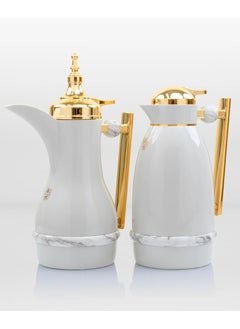 Buy AL Hanouf Thermos Set for Tea and Coffee from Al Saif, Light Gray/Golden/Marble in Saudi Arabia