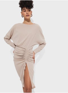 Buy Front Slit Ruffle Knitted Dress in UAE