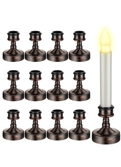 اشتري 12 Pieces Window Candle Taper Candle Holders Plastic Traditional Candlesticks For Table Centerpiece Pillar Candle Base Holder For  Wedding Dinner Tables, Black في الامارات