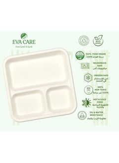 Buy 9" SQUARE 3 COMPARTMENT PLATES (BIODEGRADABLE, PACK OF 25) in UAE