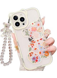 Buy Compatible with iPhone 15 Pro Max Case, Cute Flowers Bear Camera Protector Clear Case Cover with Lovely Strap Bracelet Chain Girls Women Case for iPhone 15 Pro Max in UAE