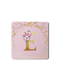 Buy Designer Leather Coasters Mat for Beverage Drinks- Custom Monogram Initial Letter Floral Pattern Alphabet - E (Pink) in UAE