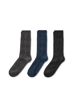 Buy Men 3 Pairs Textured Socks, Black/Blue Combo in UAE