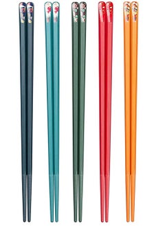 اشتري Fiberglass Chopsticks Reusable Dishwasher Safe Colorful Chopstick with Different Asian Pattern Non Slip Chop Sticks 5 Pair في السعودية