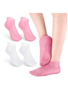 اشتري 2 Pairs Silicone Moisturizing Socks Softening Dry Cracked Feet Rough Skins & Anti Slip Aloe Socks for Dry Cracked Feet Women, Calluses, Spa Gel Socks Foot Care After Pedicure - Pink في مصر