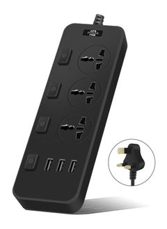 Buy Power Strips Extension Cord 3 Outlets,Universal Plug Adapter with 3 USB Ports,4 individual switches Surge Protection,Charging Socket with 2M Bold Extension Cord in UAE