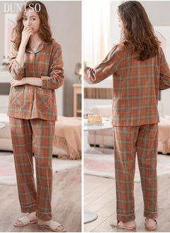 اشتري 2- Piece Women's Soft Pajamas Set Long Sleeve Cotton Pajama Set with Plaid Print Sleepwear Loungewear Button-Down Night Suit Pajama Sets Spring and Autumn Night Wear في السعودية