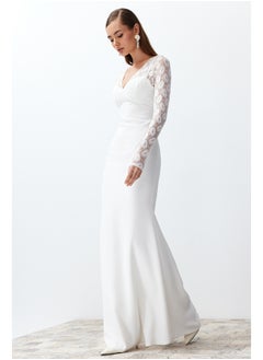 Buy Bridal White Body-fitting Lace Wedding/Wedding Long Evening Evening Dress TPRSS24AE00030 in Egypt