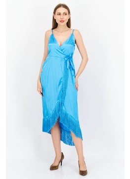 Buy Women Plain Wrap Dress, Blue in UAE