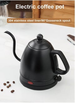 اشتري 1000W Electric Kettle Gooseneck Hand Brew Coffee Pot 304 Stainless Steel Linner Teapot Water Jug Slender Mouth Hand Brewing Pot - Black في السعودية