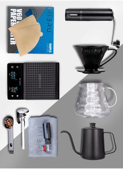 Buy V60 drip coffee maker set black Suitable It consists of a scale barista's kit glass server drip jug coffee filter coffee grinder drip funnel thermometer in Saudi Arabia