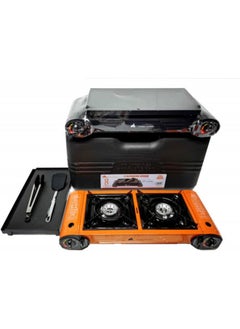 اشتري GO2CAMPS Alsaqer Double Burner Butane Camping Stove With BBQ Grill Hotplate/Humburger Tray, BBQ Serving Tools and Carry Case في الامارات