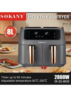 Buy Sokany SK-ZG-8030 Two Zones Cyclonic Air One pot Dual use Air Fryer 8L with 2800 Watt in UAE