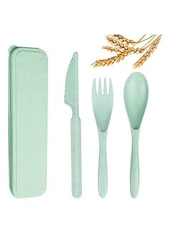 Buy Reusable Wheat Straw Cutlery, Spoon Knife Fork Tableware set, Travel Utensils Set with Case, Eco-Friendly BPA Free Cutlery for Kids and Adults as Travel Picnic Camping Utensils  ( Green ) in UAE