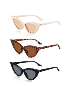 اشتري Retro Cat Eye Sunglasses, UV Protection Vintage Goggles Plastic Frame Fashion Womens Sunglasses, 3 Pairs في السعودية