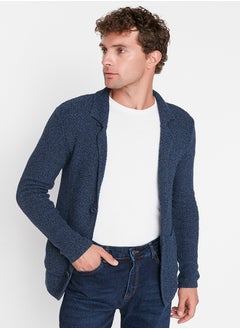 اشتري Navy Blue Slim Fit Jacket Collar Textured Pocket Knitwear Cardigan TMNAW21HI0060 في مصر