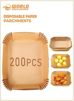 Buy Set of 200 Air Fryer Disposable Paper Liners, Square Waterproof Baking Parchment Paper for Air Fryer, Oven, and Microwave, Convenient for Baking, Roasting, and More in UAE