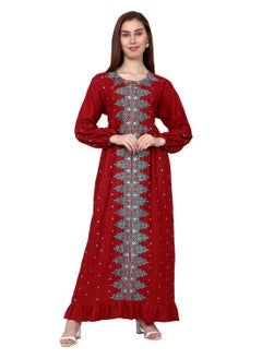 Buy LONG VISCOSE UNIQUE EMBROIDERY LONG SLEEVES ARABIC KAFTAN JALABIYA DRESS in Saudi Arabia