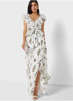 Buy Printed Ruffle Detail Dress in UAE