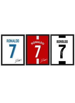 Buy Set of 3, Cristiano Ronaldo Autographed Club Jerseys Collection Poster with Frame 30x40cm in UAE