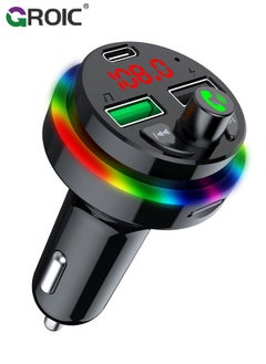 اشتري Bluetooth Car FM Transmitter, Music Lighter Player with MP3, 2 USB Ports, Lighter Adapter with Auxiliary Connector, Wireless Hands-Free with 7 Colors LEDs, Supports TF Card/USB Suppo في الامارات