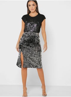 Buy Side Slit Sequin Midi Skirt in UAE