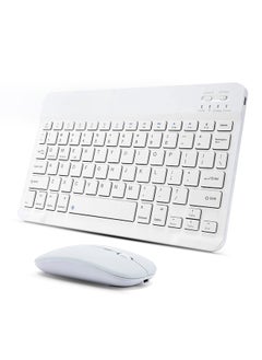 Buy Ultra-Slim Bluetooth Keyboard & Mouse Combo Rechargeable Portable Wireless Keyboard Mouse Set for Android Tablet iPhone iPad Computer PC Laptop- White in UAE