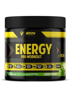 Buy Body Builder Energy Pre workout Plus BCAA, Green Apple, 30 Servings in UAE