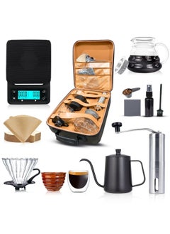 Buy V60 Coffee Set—12-Piece Drip Coffee Maker Kit V60 Pour Over Coffee Maker Set With Carry Case Black 600ml, including a coffee kettle coffee cup dripper bean grinder filter papers and a portable bag Perfect for home office or travel use in Saudi Arabia