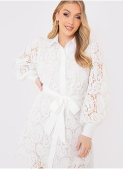 اشتري Balloon Sleeve Belted Shirt Dress في الامارات