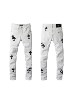 Buy Chaopai Cross Horseshoe Embroidery Slim Fit High Street Jeans in UAE