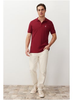 Buy Claret Red Men's Regular Cut 100% Cotton Embroidered Polo Neck T-shirt TMNSS23PO00031 in Egypt