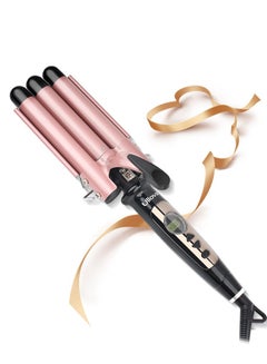 Buy ULIOVA 3-Barrel Ceramic Hair Curler  , Wave Ceramic Hair Curlers LCD Temperature Adjustable Portable Curler Fast Heating Control Hair Curler Iron (Pink ) in Saudi Arabia